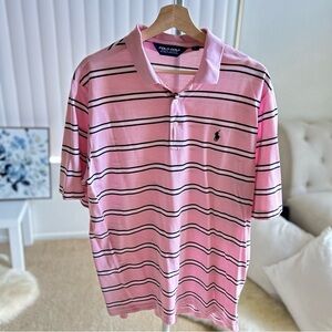 Vintage Polo Ralph Lauren Pink Striped Polo Shirt size L Custom SLim